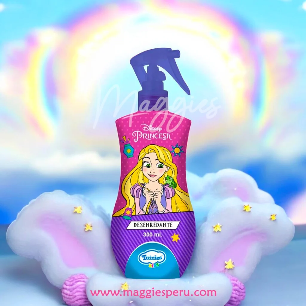 Desenredante de Cabello Tuinies Princesa para niños, fórmula suave sin enjuague.
