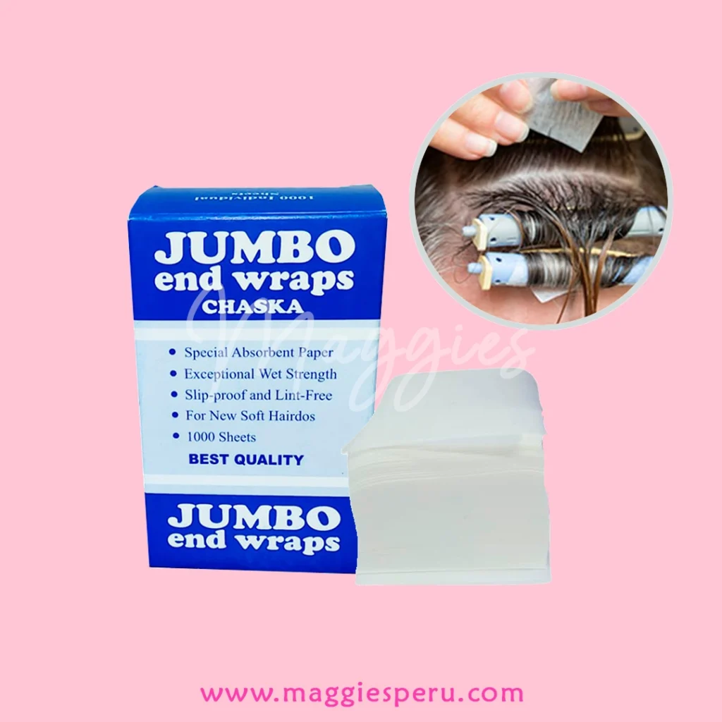 Papel Permanente Jumbo para ondulado del cabello, ideal para proteger las puntas y asegurar rizos perfectos en salones de belleza y en el hogar.