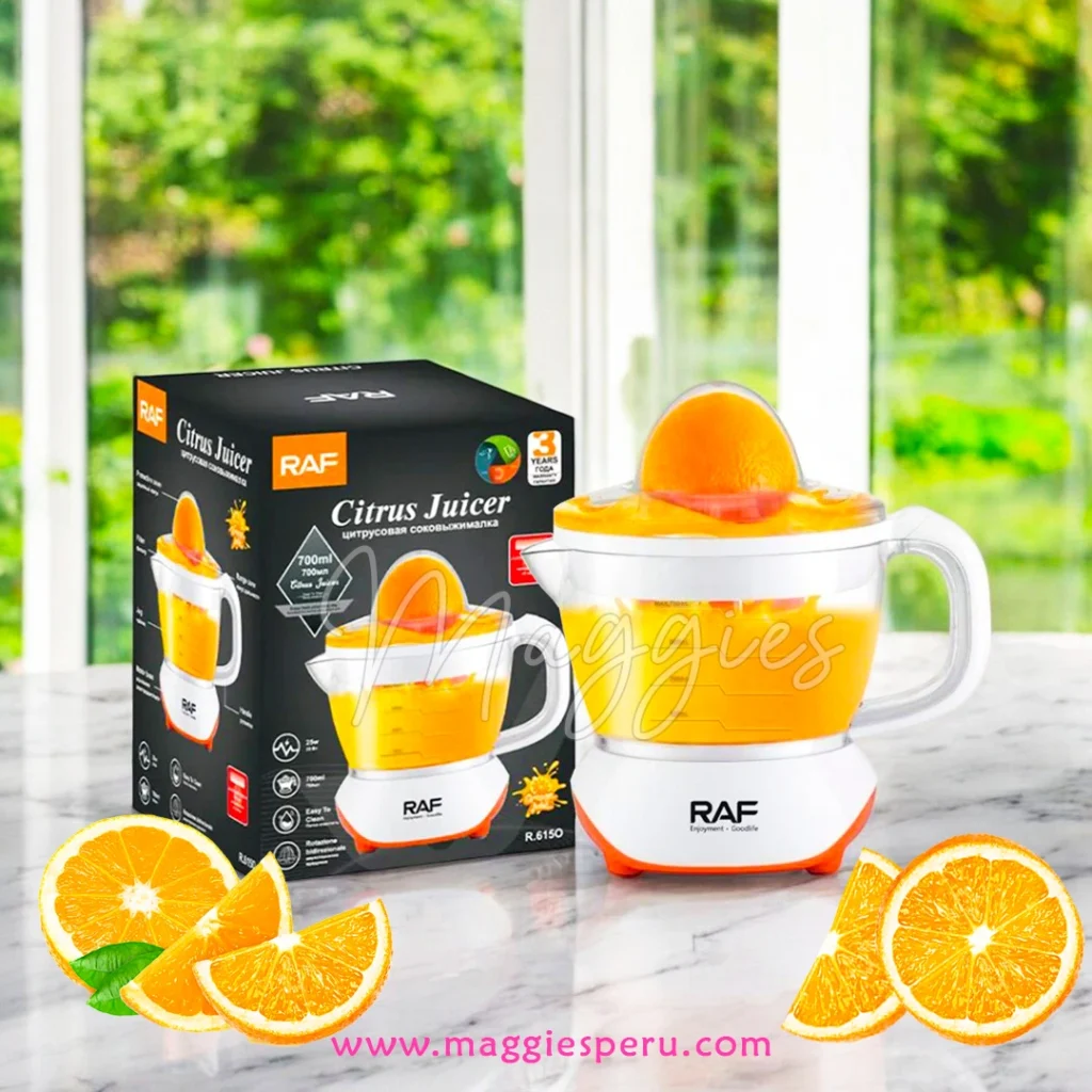 Exprimidor de naranjas RAF 700ml con rotación bidireccional y fácil limpieza