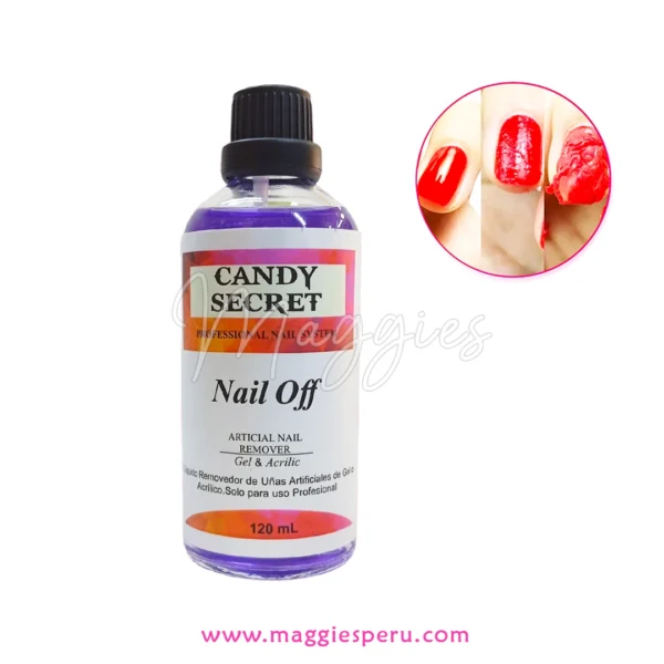 Removedor de Acrílico y Gel Candy Secret 120ml – Eficaz para remover gel y acrílico protegiendo las manos.