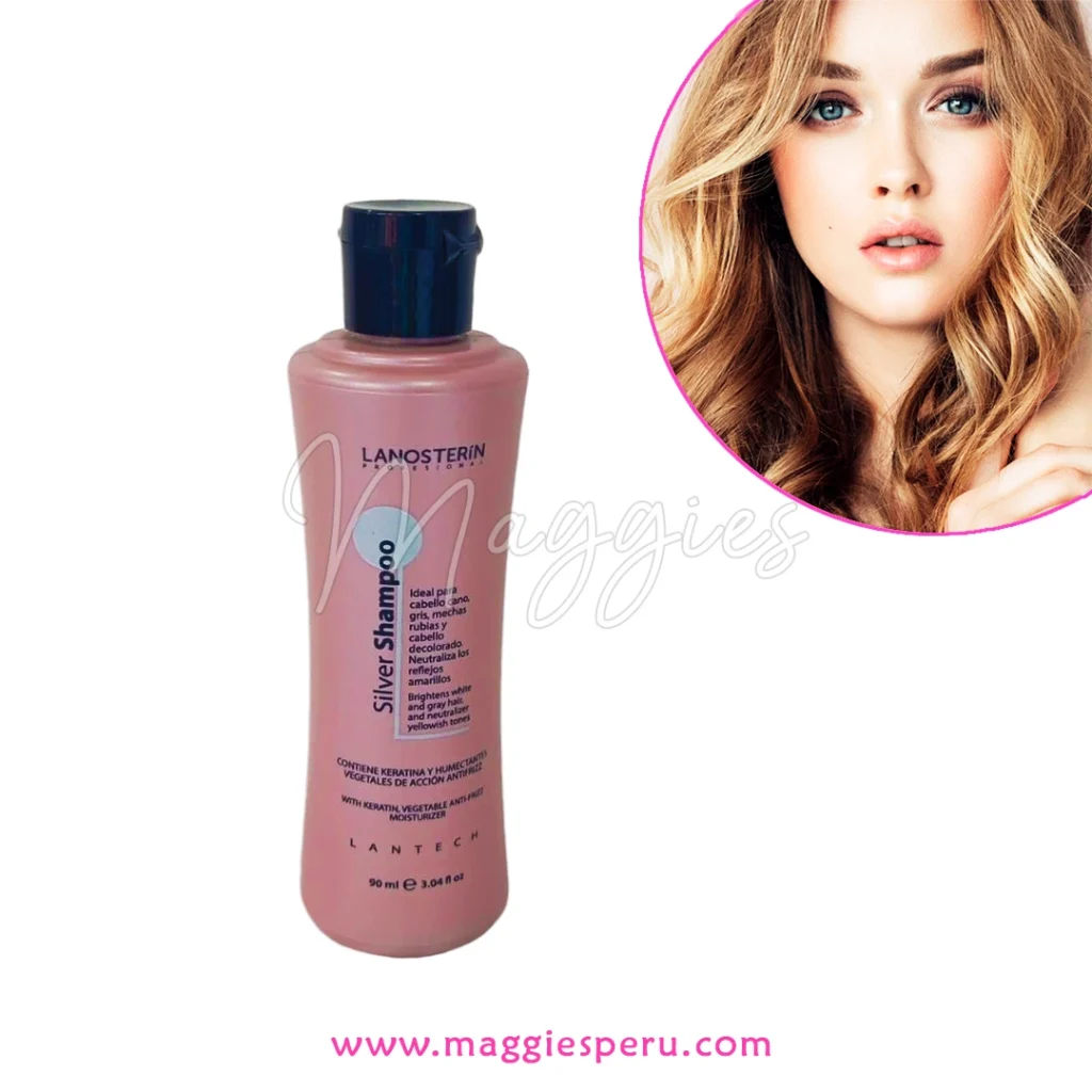 Shampoo Silver Lanosterin - Neutraliza reflejos amarillos en cabellos canosos, grises y decolorados.