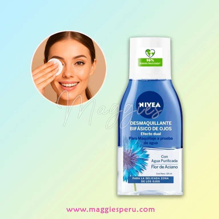 Desmaquillante bifásico de ojos Nivea 125 ml que elimina maquillaje waterproof con flor de aciano y agua purificada; indicado para ojos sensibles