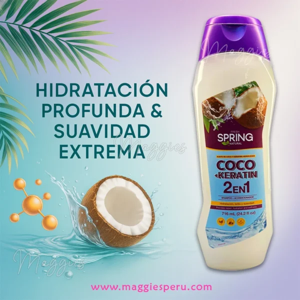 Shampoo coco keratina 2 en 1 de 716 ml, hidratación profunda y suavidad extrema para el cabello