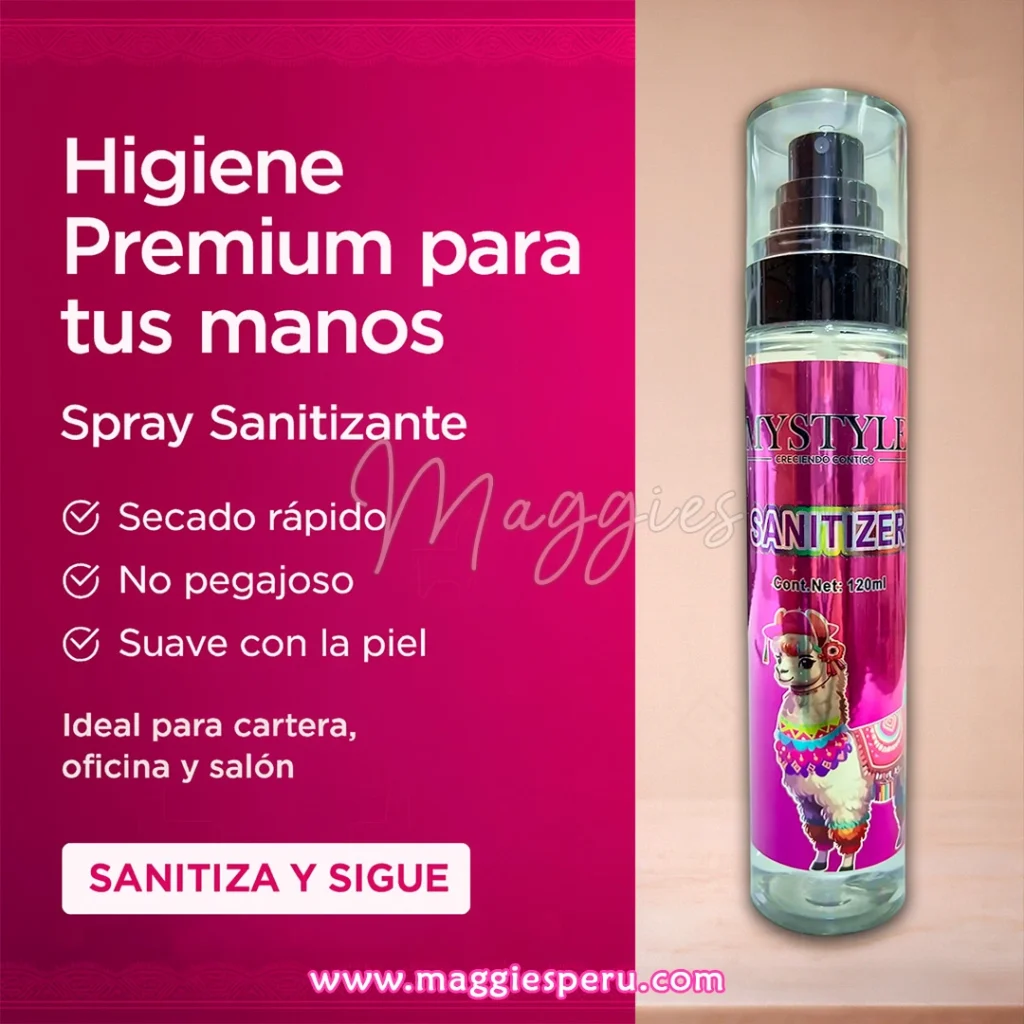 Spray sanitizante para manos MyStyle 120 ml, secado rápido y no pegajoso.