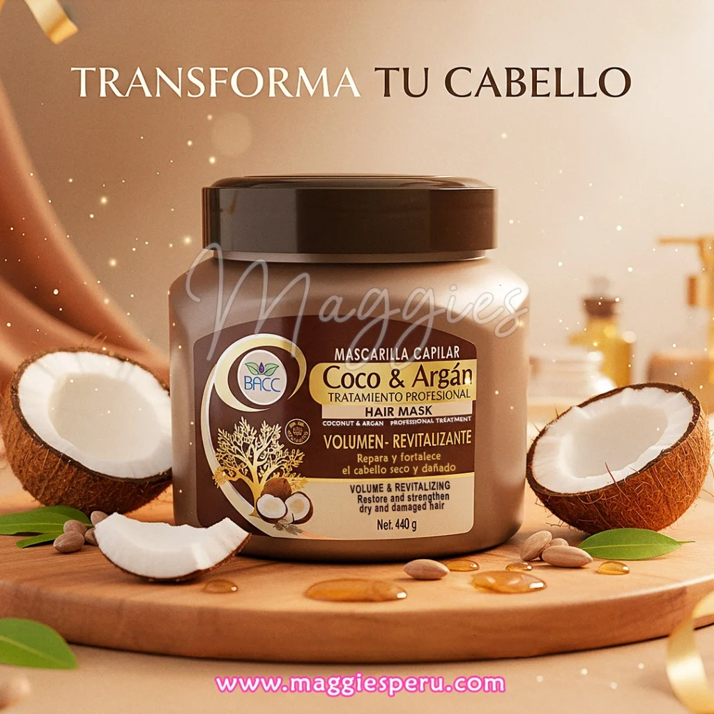 Mascarilla Coco & Argán BACC 440 g para reparar y dar volumen al cabello