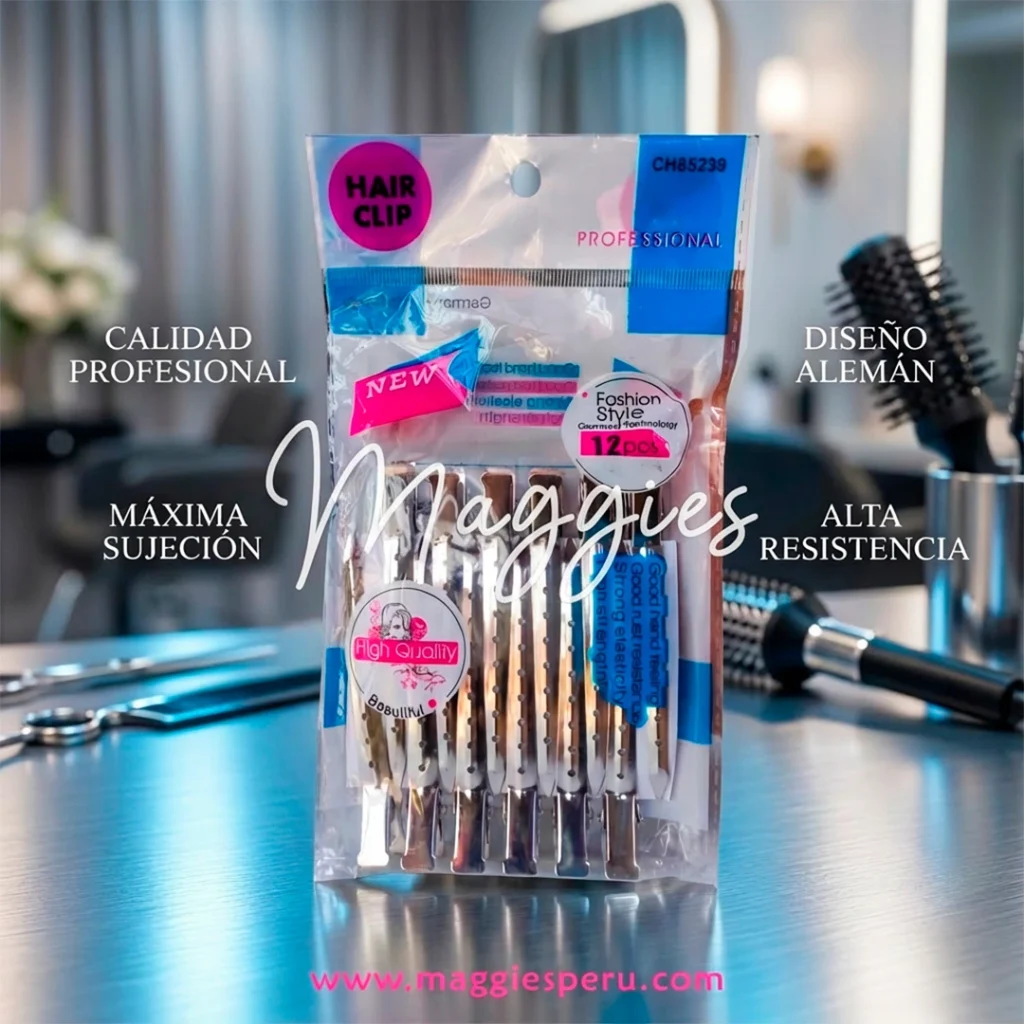 Clips metálicos para cabello en set de 12 piezas para seccionar y sujetar mechones.