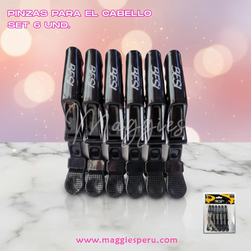 Pinzas para cabello BESI set de 6 unidades color negro para salón y uso diario