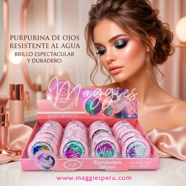 Sombras glitter resistente agua PW en frascos con brillo multicolor waterproof