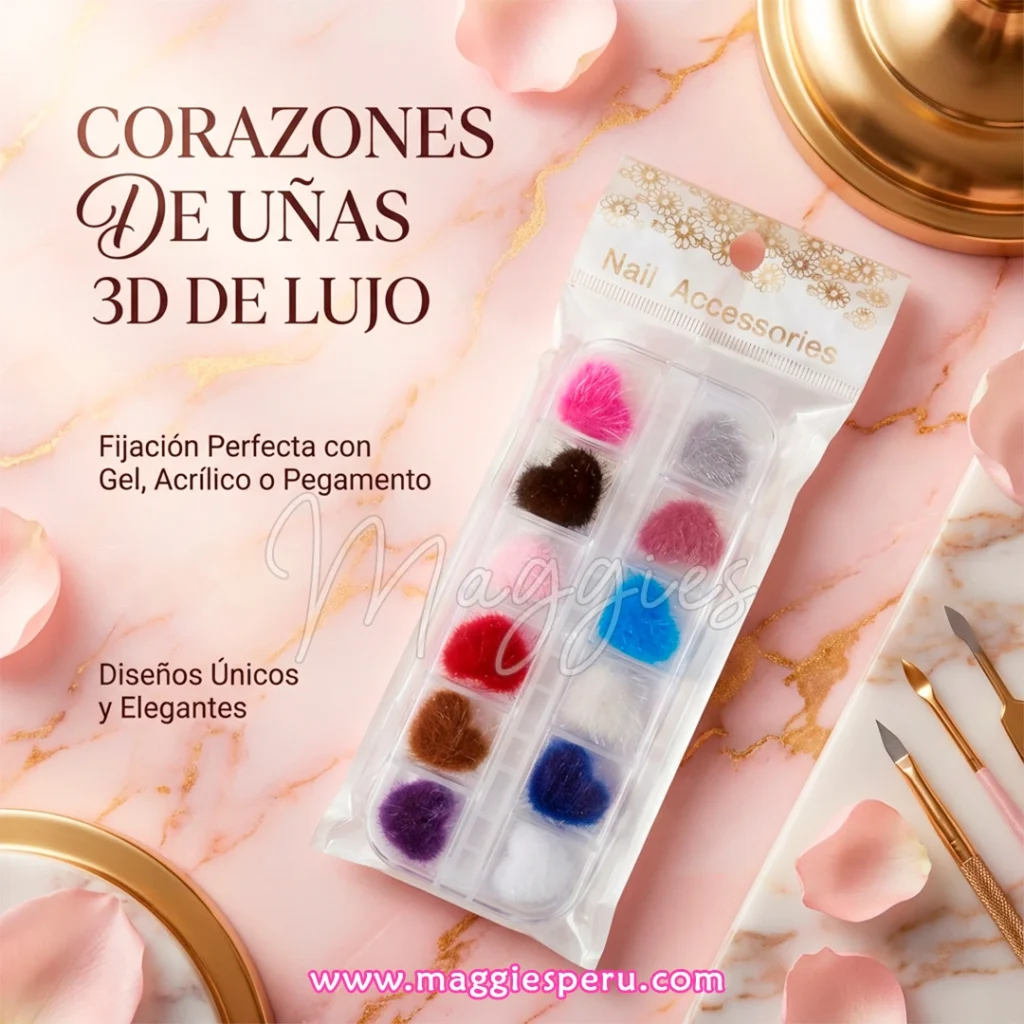 Corazones 3D de Uñas de lujo en estuche multicolor para decoración de manicure