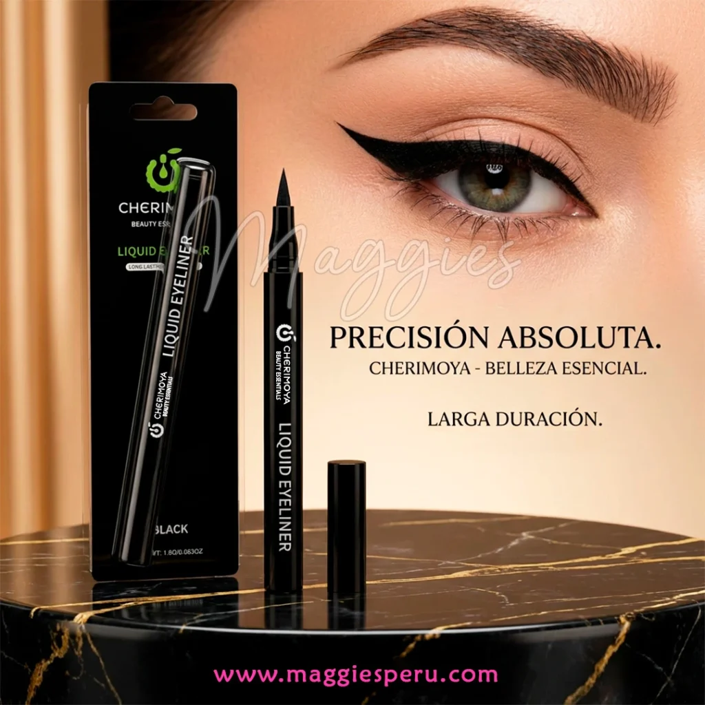 Delineador plumón Cherimoya negro trazo preciso en ojo maquillado