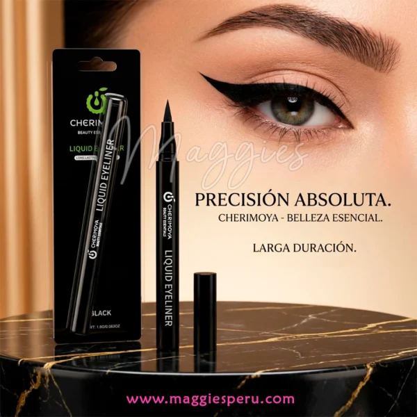 Delineador plumón Cherimoya negro trazo preciso en ojo maquillado