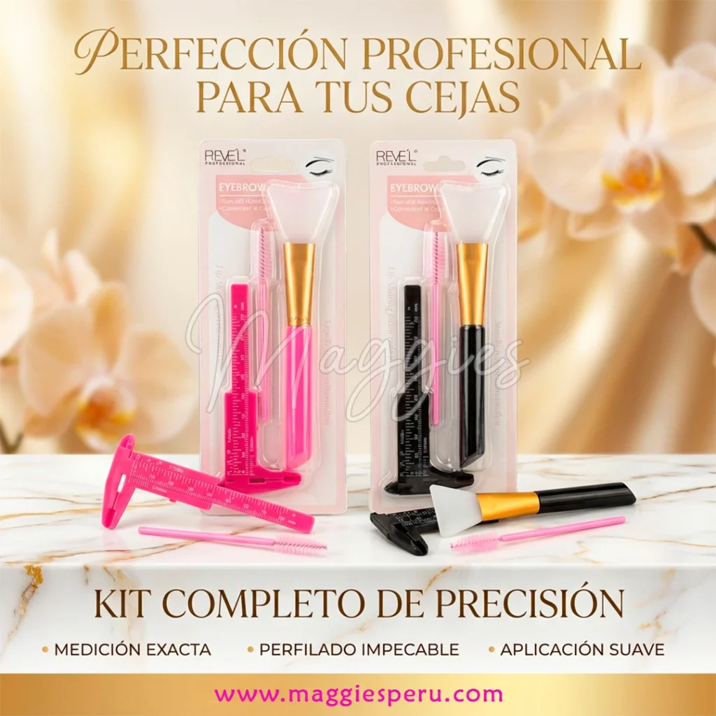 Kit cejas profesional Revel 3 piezas para medir, perfilar y peinar cejas con precisión