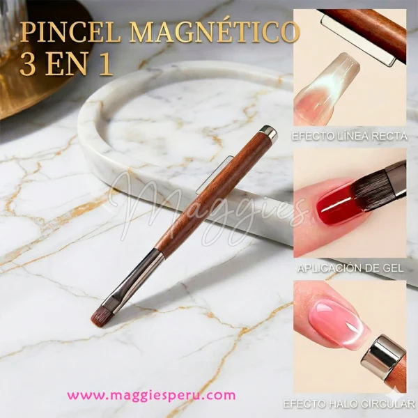 Pincel magnético 3 en 1 para uñas con efecto ojo de gato, línea recta y halo circular