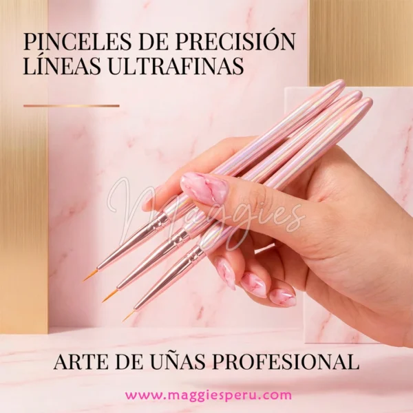 Pinceles de precisión uñas set de 3 para líneas ultrafinas en arte de uñas profesional.