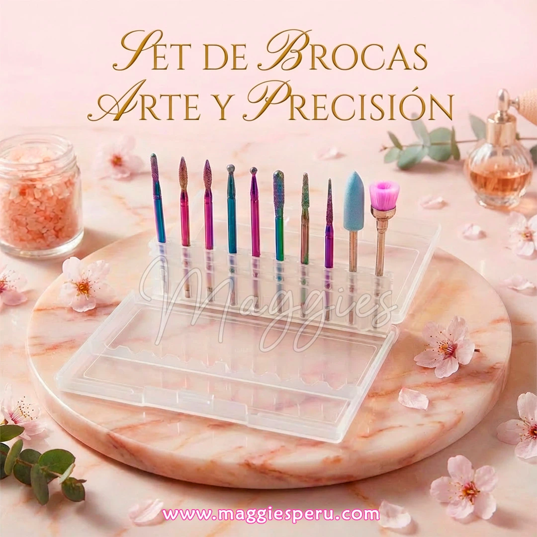 Set de Brocas para Uñas Arte y Precisión Set de brocas para uñas de arte y precisión sobre base de mármol rosa