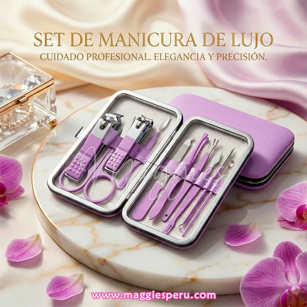 Set de manicura profesional de acero inoxidable en estuche morado