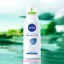 Leche facial Nivea en botella blanca con fondo verde, ideal para limpieza profunda y frescura facial